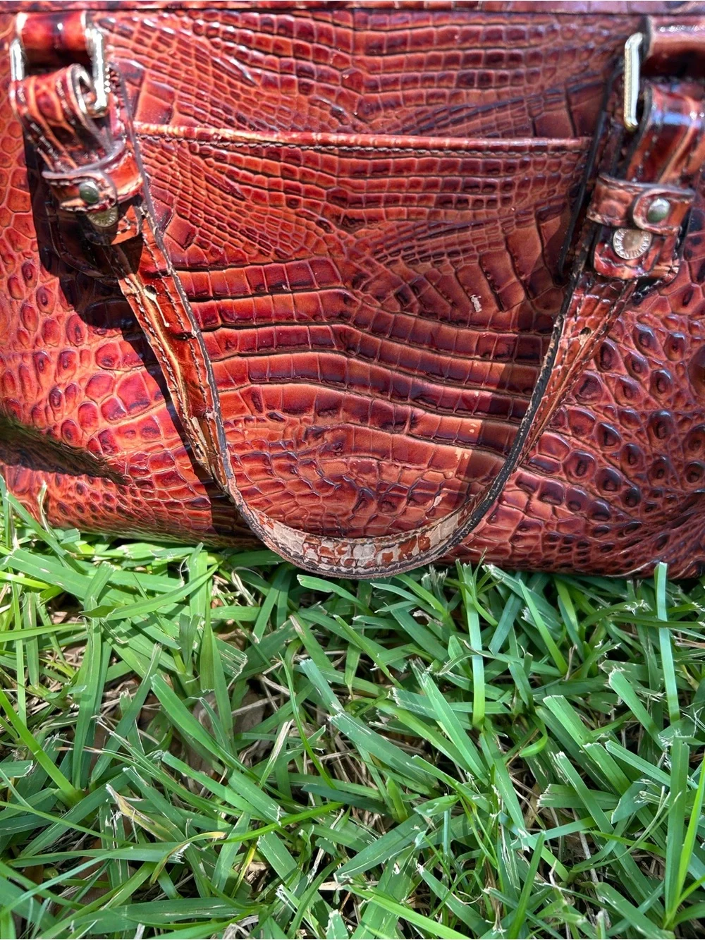 Brahmin Croc-Embossed Leather Shoulder Bag - Cognac Brown